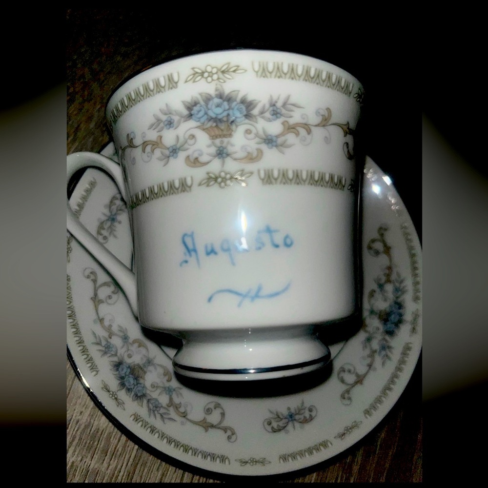 Fine Porcelain China Diane Tea/Coffee Footed Cup Blue Flower w/Silver - Japan